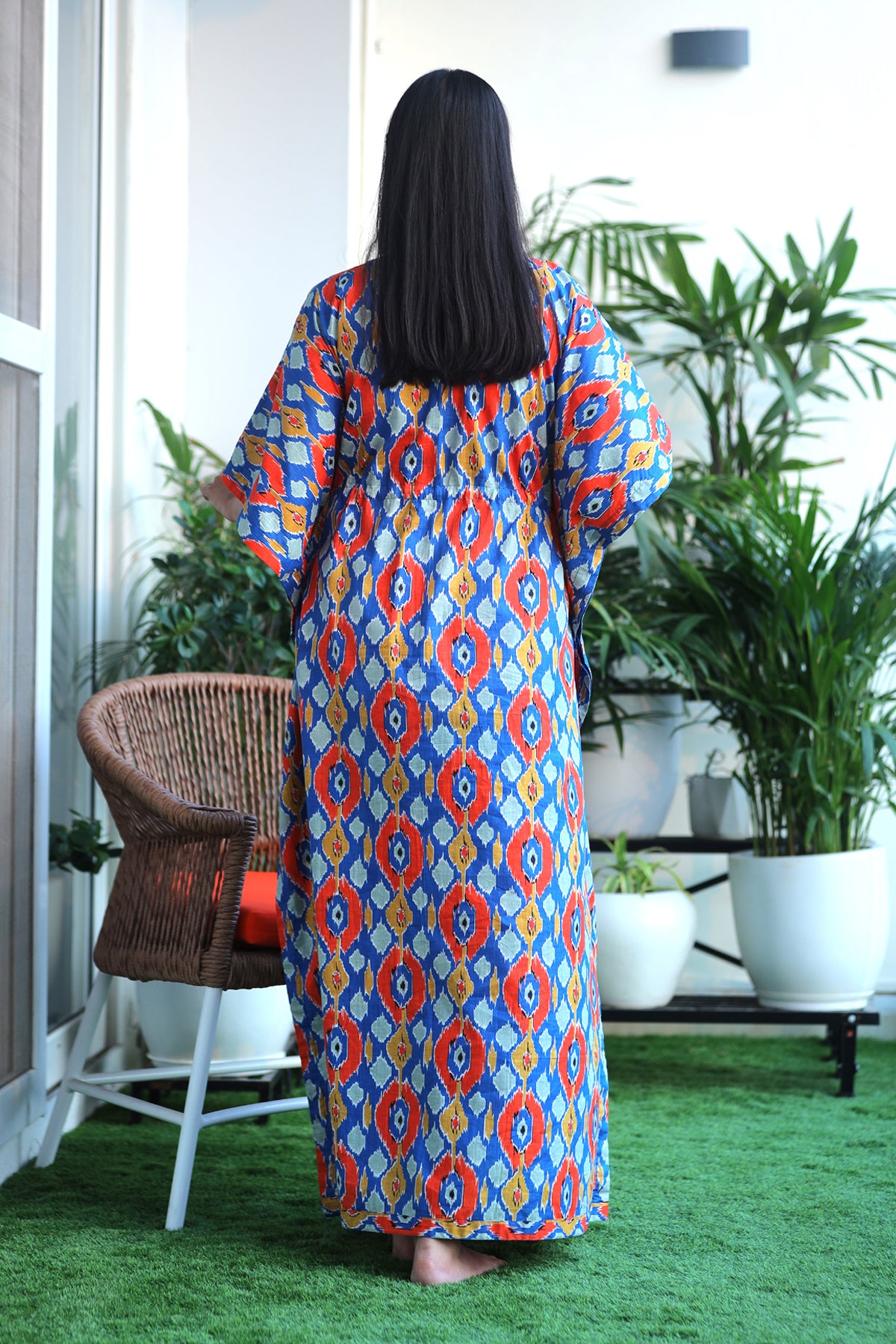 Royal Blue Ikkat Cotton Kaftan