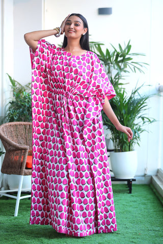 White and Pink  Cotton Kaftan