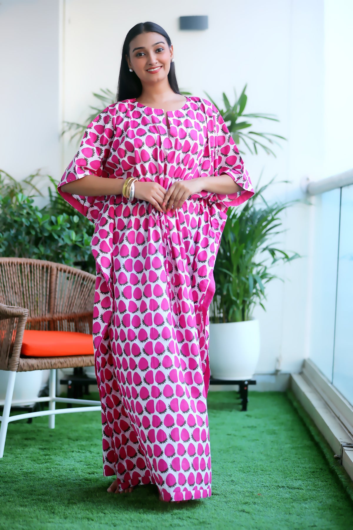 White and Pink  Cotton Kaftan