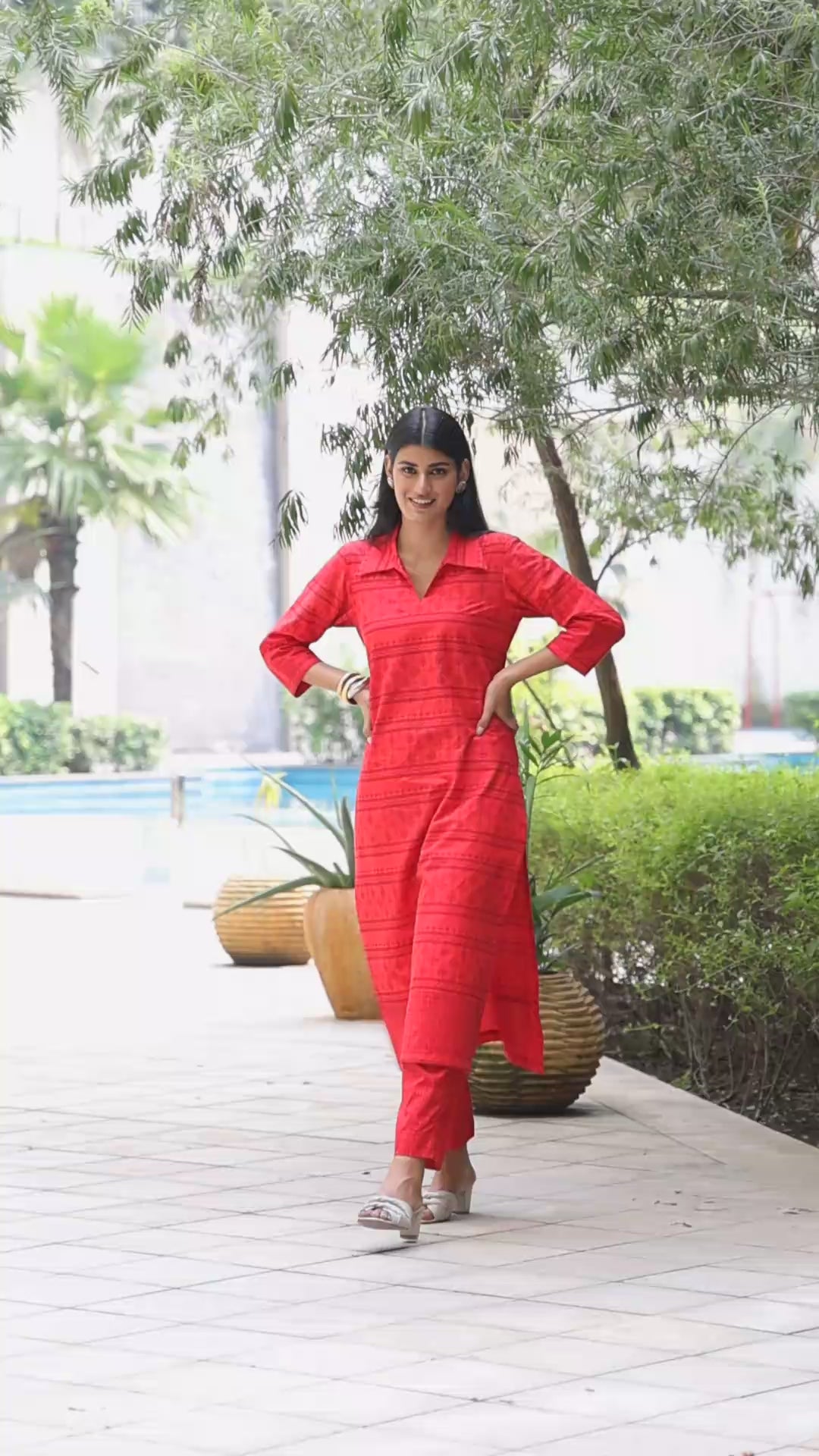 Red Printed Cotton Kurta