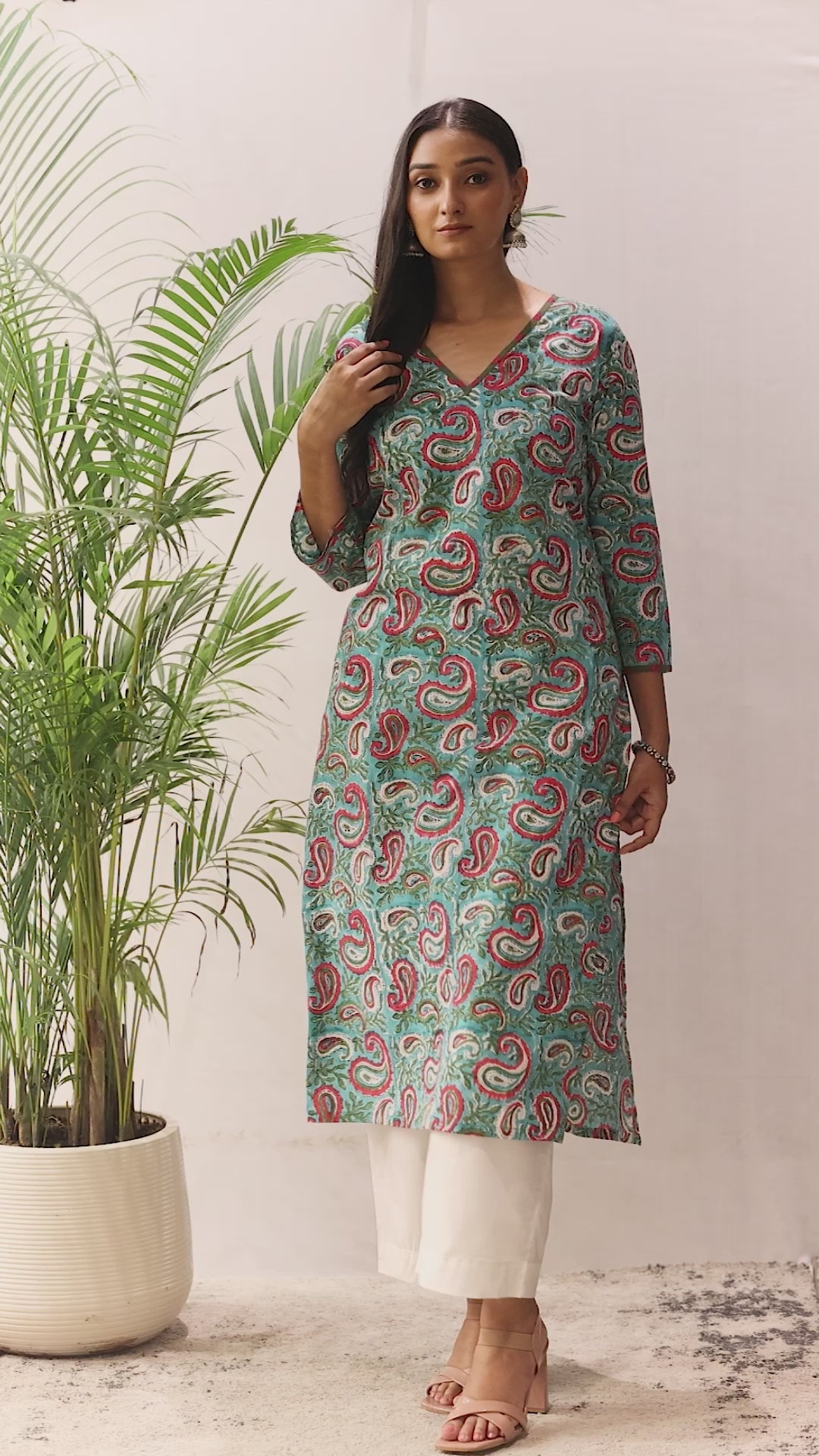 Sea Green Bagru HandBlock  Cotton Kurta