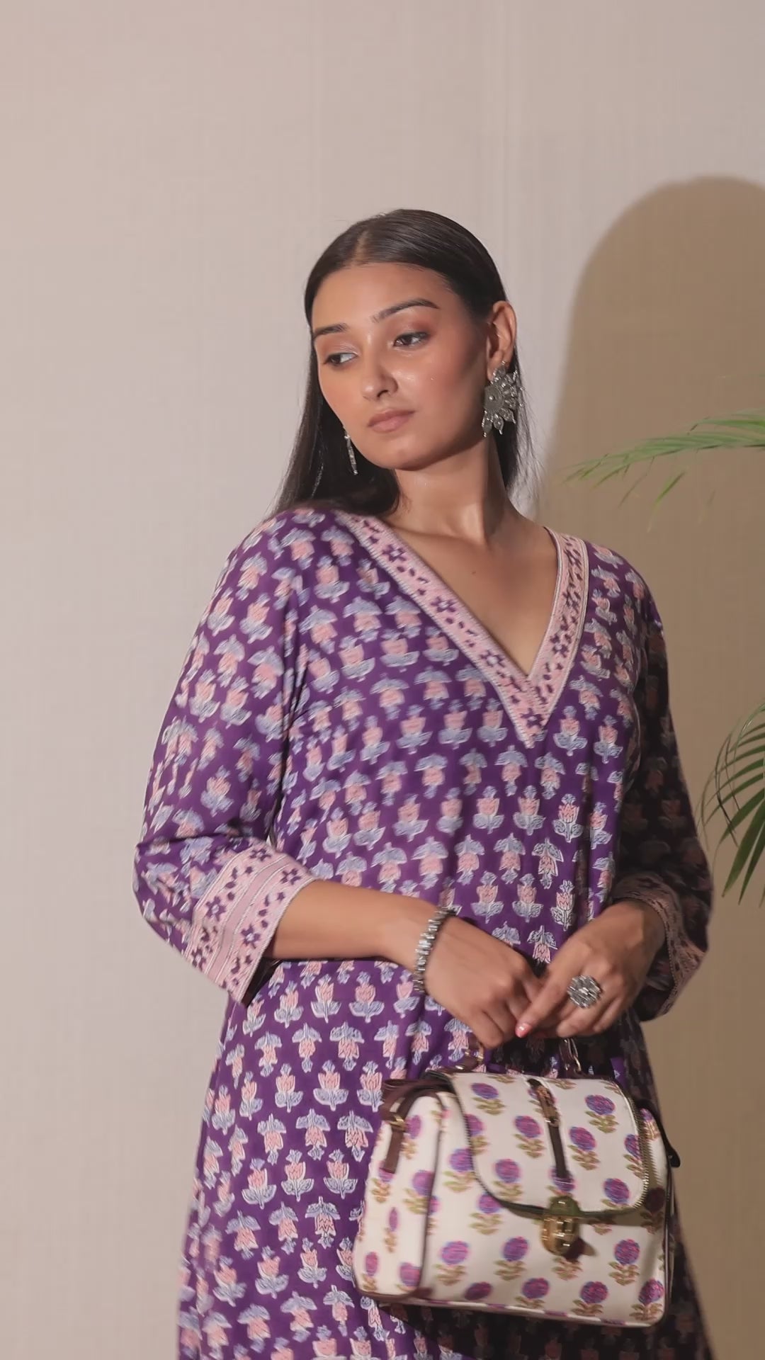 Purple Bagru Handblock Kurta