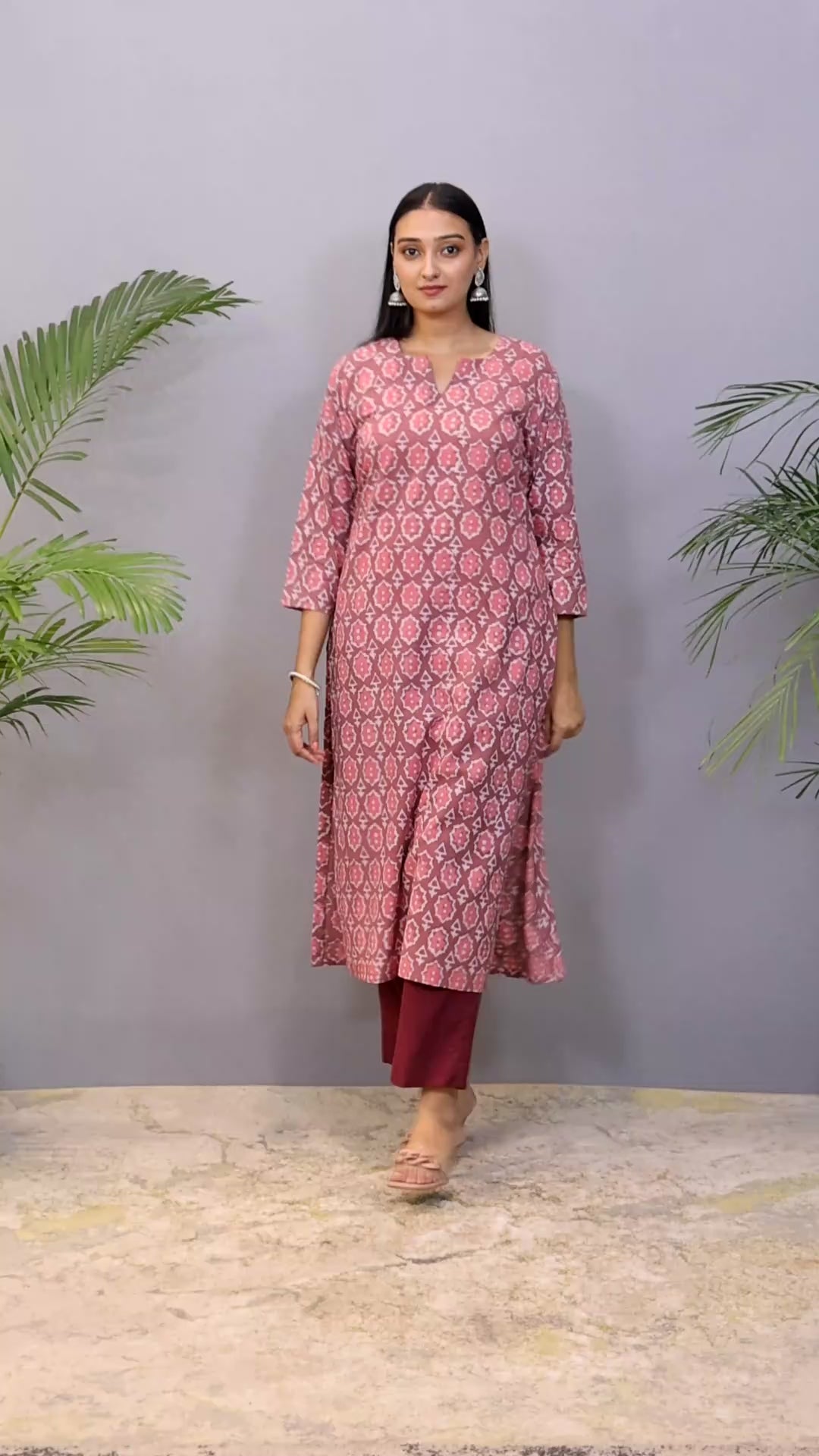 Maroon Daabu Handblock Cotton Kurta